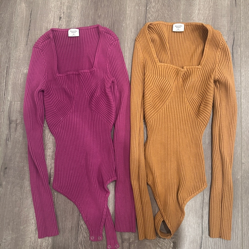 Abercrombie & Fitch Ribbed Bodysuits in Pink and Ochre
